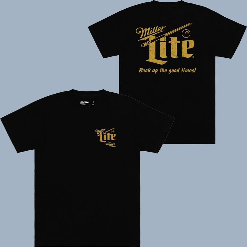 Miller Lite Rack Up T-shirt - 2 Side - Full Size Range - Streetwear Essentials - Fashion Without Borders - Colorful Range - Diverse Fashion Choices crew neck plaid Crewneck Cotton