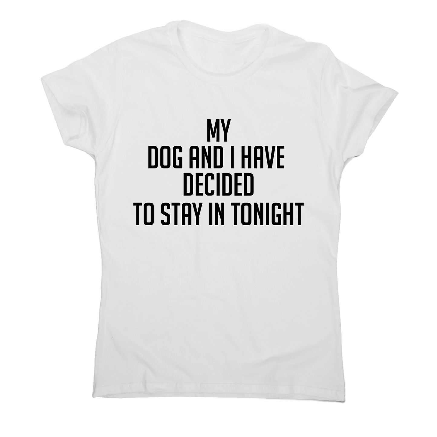 My dog and I have decided to stay in tonight funny t-shirt women's