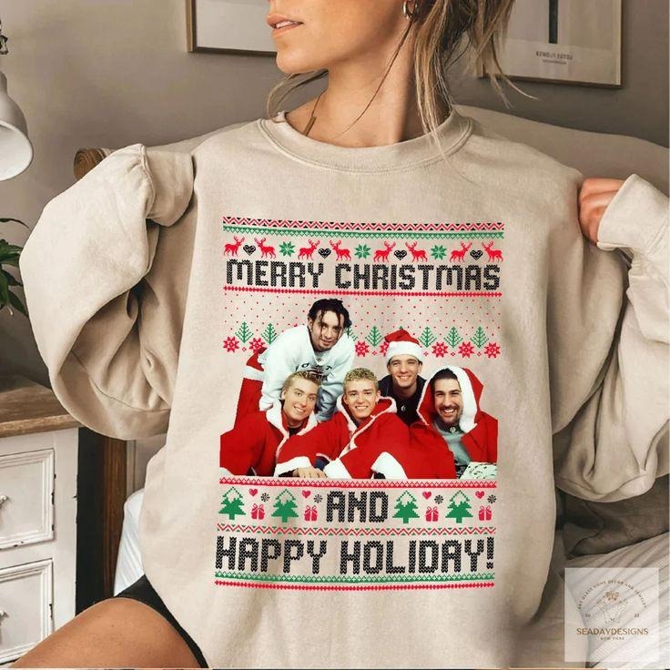 Nsync Christmas Sweatshirt, Ugly Christmas Sweater, N'sync Sweatshirt, Merry Christmas And Happy Holidays Sweatshirt
