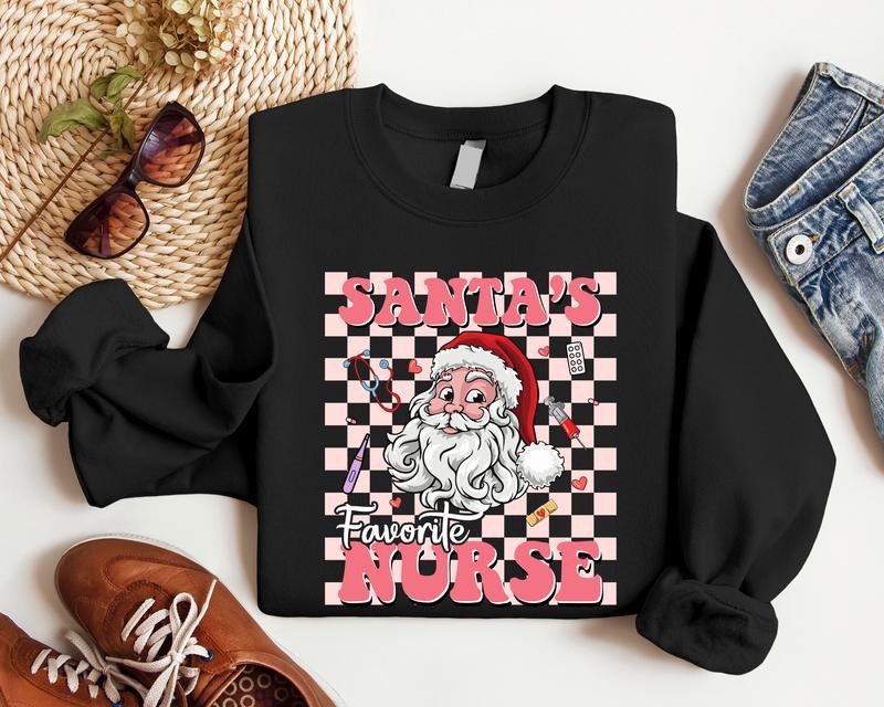 Nurse Christmas Sweatshirt, Santa's Favorite Nurse Sweater, Nurse Xmas Gift Sweater, Nursing School Xmas Hoodie, Nurse Student Holiday Outfit.