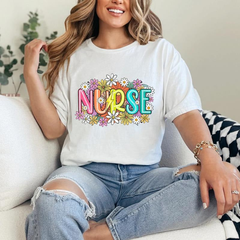 Nurse Floral Shirt, Nurse Tee, Cute Nurse Shirts, Retro Nurse, Nurse Appreciation Gift, Nurse Gift Idea, Nurses Week Gift, Nurse Gift, Nurse Shirt