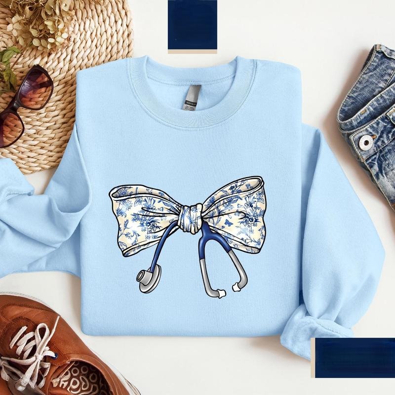 Nurse Toile Bow Shirt, Stethoscope Bow Shirt, Coquette Tee, Gift for Nurse, Healthcare Professionals Shirt, Nurse Appreciation