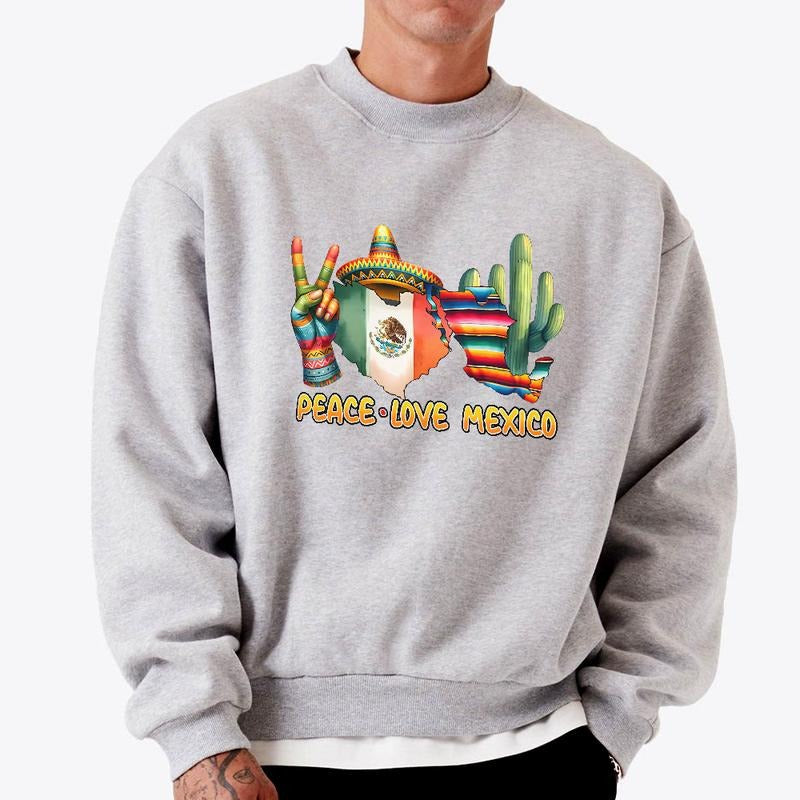 Peace Love Mexico Map T-Shirt, Trendy Mexican Flag and Love, Perfect for Travel Mexico Lovers Sweasthirt, Cool Map Love for Mexican