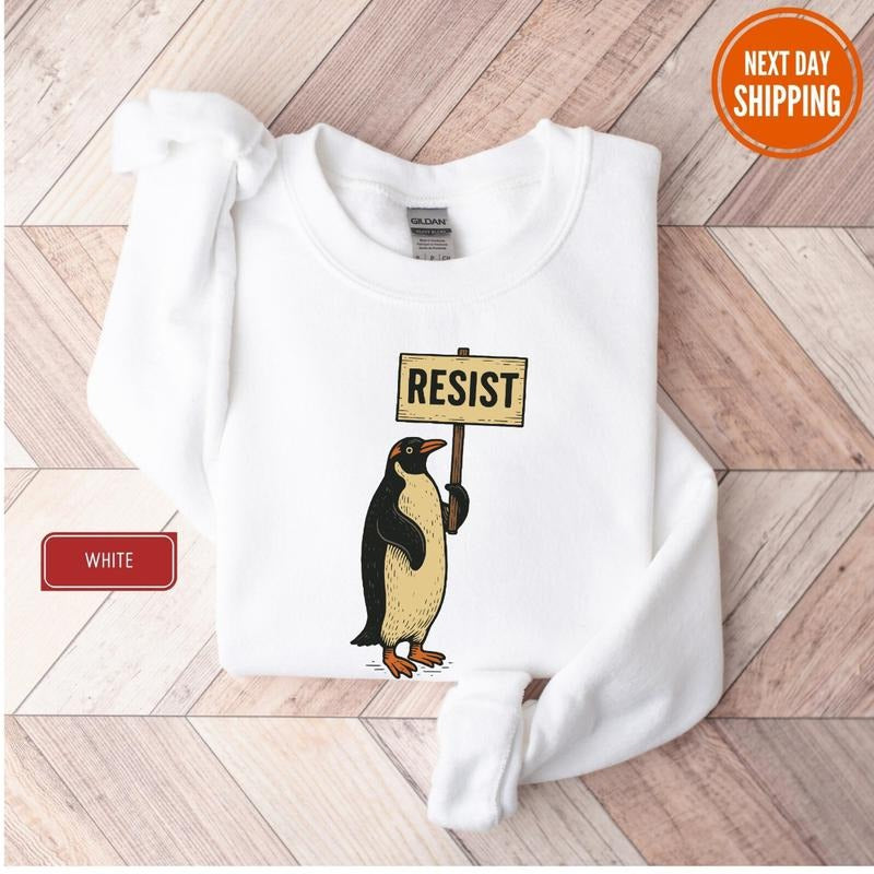 Rebel Gentoo Penguins RESIST Anti-Tariff Protest Unisex Sweatshirt, Resist T-shirt, Democrat Hoodie, Trendy Shirt
