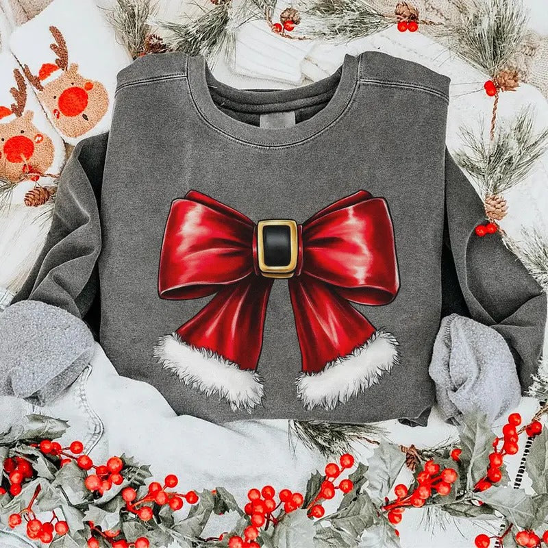 Retro Christmas Sweatshirt, Christmas Bow Shirt, Coquette Christmas Hoodie, Trendy Holiday Sweatshirt, Cute Christmas Shirt, Retro Christmas Sweater
