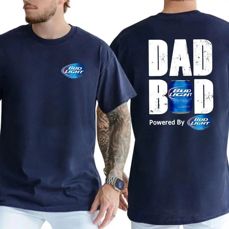 [Sale Up To 60%] Bud Light Dad Bod Powered By Beer Graphic Tee Unisex Funny Father's Day T-shirt Hoodie, Sweatshirt
