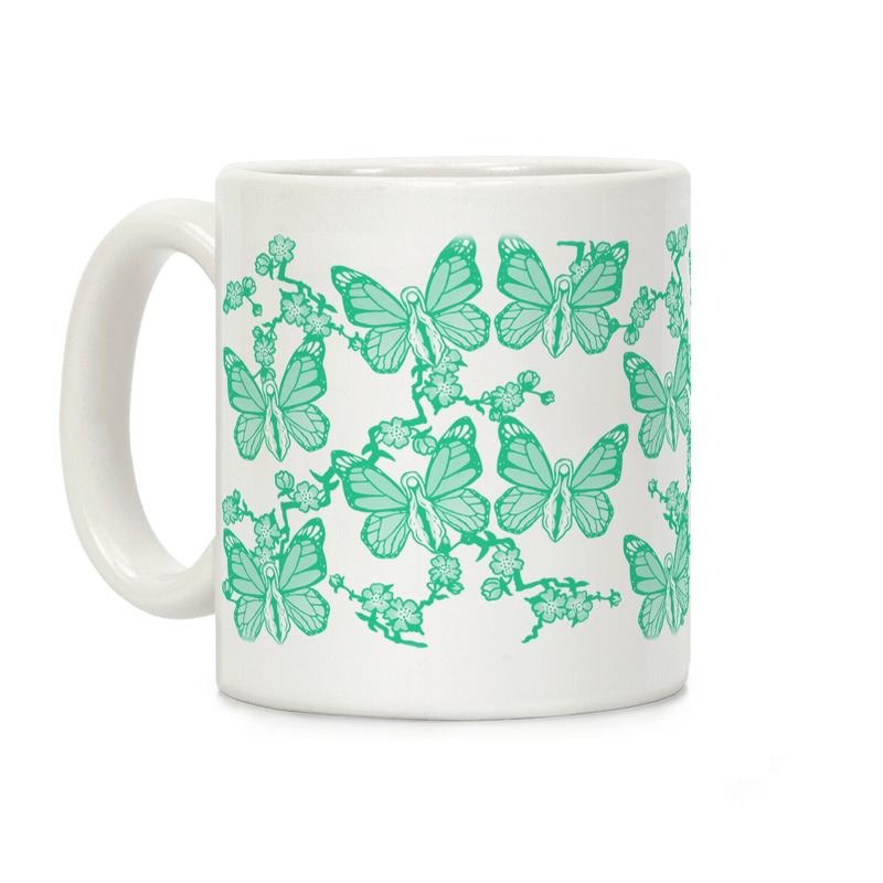 [Sale Up to 50% ] Butterfly Vagina Pattern Coffee Mug,  11 oz or 15 oz Ceramic Drinkware with Large Handles, Printed in the USA