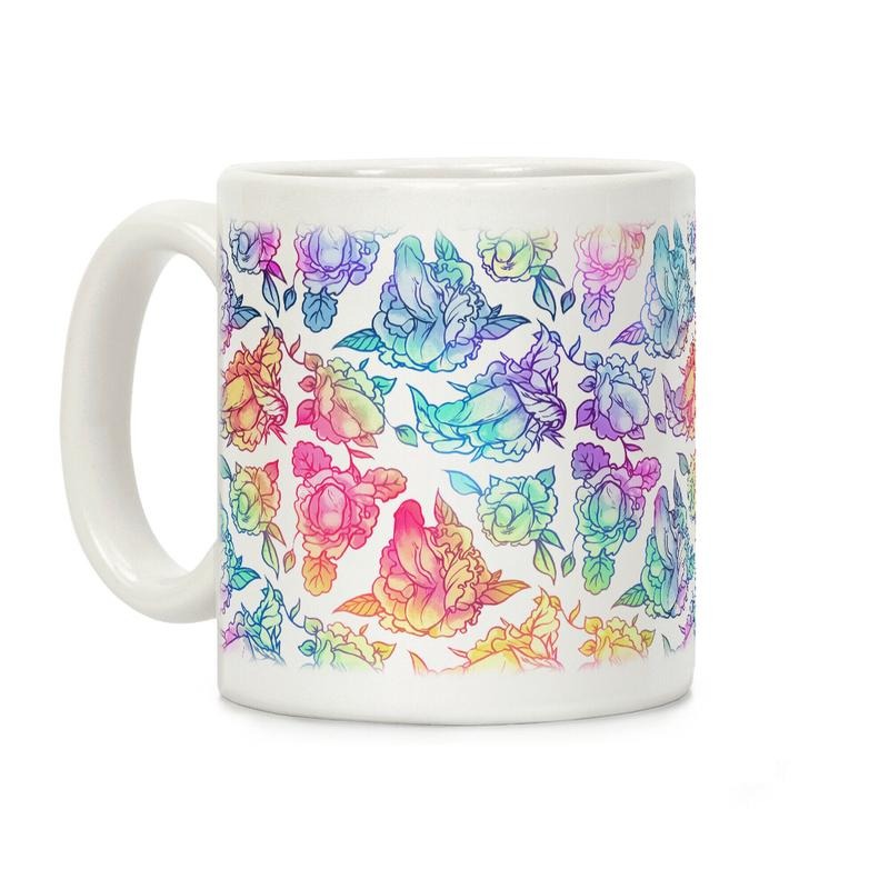 [Sale Up to 50% ] Floral Penis Rainbow Coffee Mug,  11 oz or 15 oz Ceramic Drinkware with Large Handles, Printed in the USA