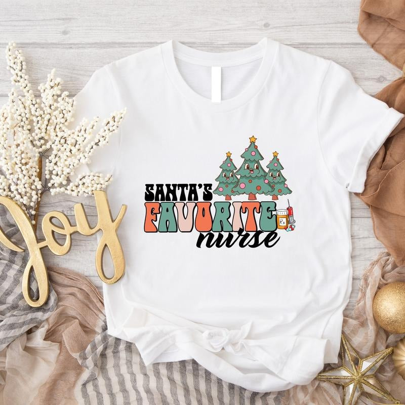 Santa's Favorite Nurse Shirt, Christmas Nurse T-Shirt, Nurse Appreciation, Nurse Student Christmas Gift Tee, Nursing School Xmas Party Tee.