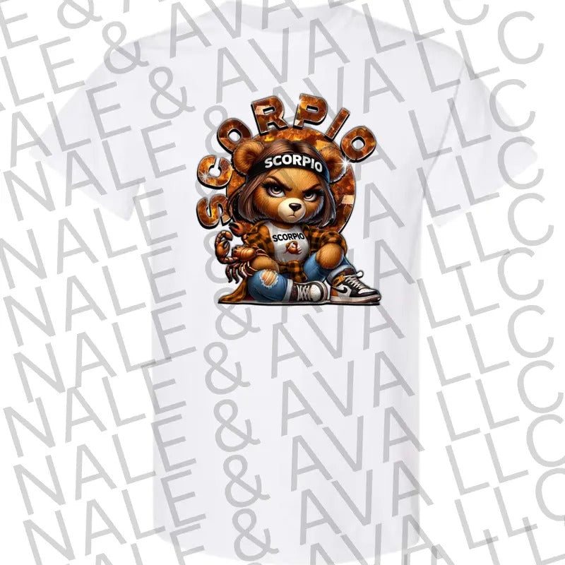 Scorpio Girl Zodiac Bear Graphic T Shirt for Women Hoodie, Sweatshirt | VibeWeaveTees.com