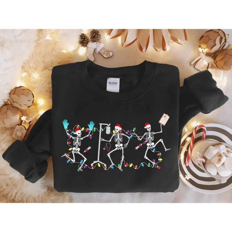 Skeleton Nurse Christmas Sweatshirt Christmas Skeleton Dancing Tee Christmas Gift For Nurse Nursing Tee Registered Nurse Teenurse Shirt