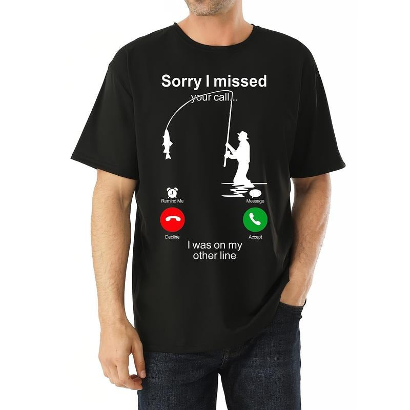 Stylish Fisher Man Print T-Shirt for Men - Short Sleeve Crew Neck Tee for Summer Outdoor Activities - Casual Men's Clothing for Vacation and Travel Made in USA