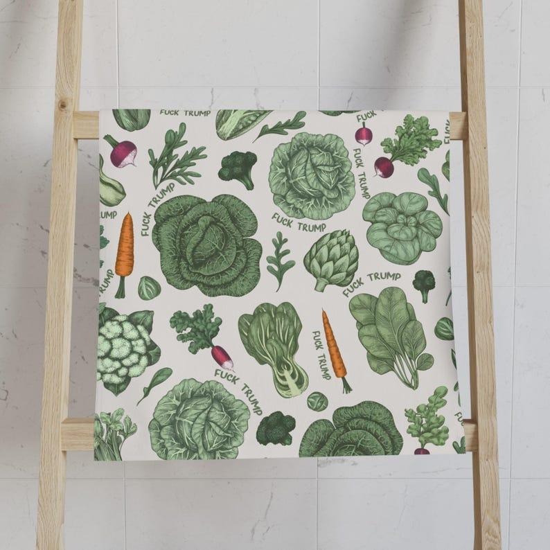 Subtle F*ck Trump Vegetable Hand Towels, Cabbage, Carrot, FDT Tea Towels, Anti Trump Salad Mother's Day, Kitchen Decor, Liberal Gift