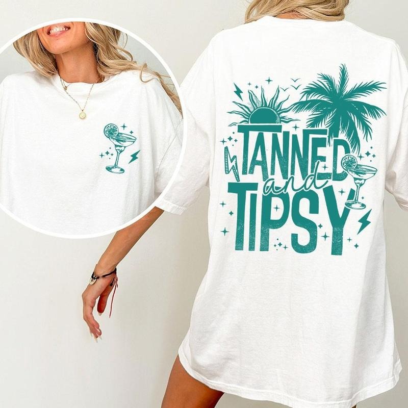 Tanned and Tipsy Shirt, Beacher Summer Comfort Tee, Beach Vibes T-Shirt, Summer TShirt, Vacation Shirt, Vacation Tee, Beacher Lover Tee, Palm Tree, Holiday Beach Shirt, Summer Women Top