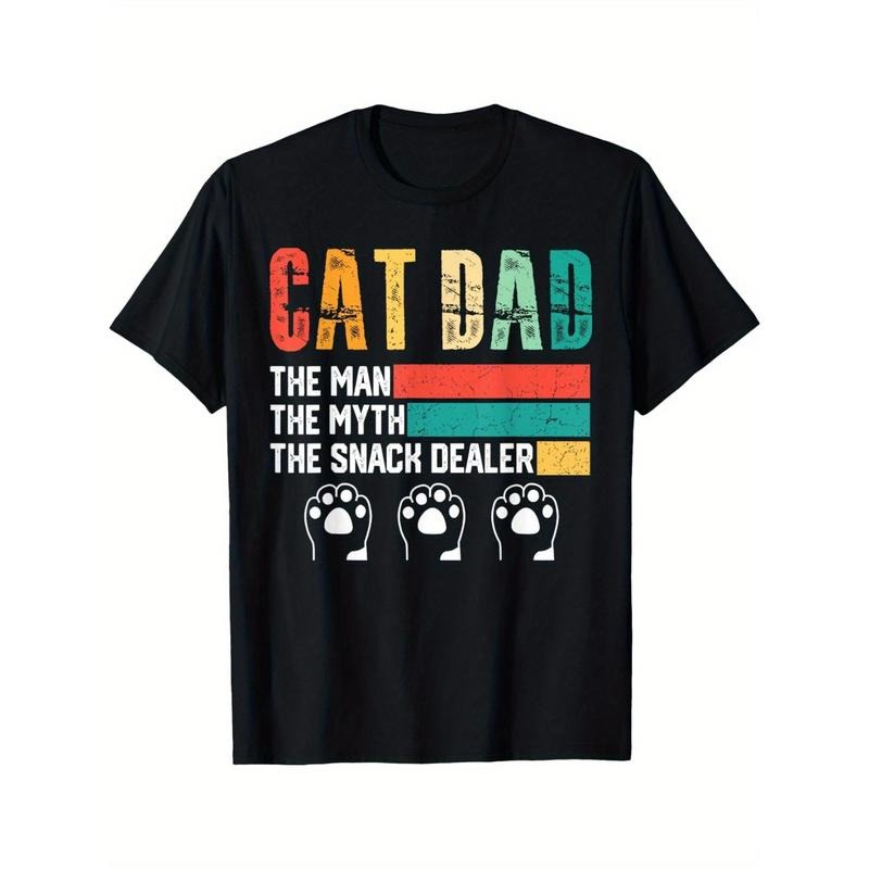 [The Snack Dealer, Vintage Cat Dad Tee] The Man, The Myth, The Snack Dealer Vintage Cat Dad Black T-Shirt for Men