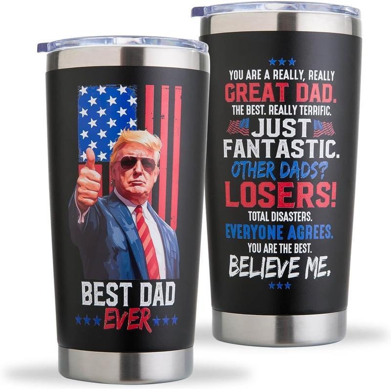 Trump Father's Day Gifts from Daughter or Son, Best Dad Ever Tumbler, Cool Birthday Gifts for Dad, Christmas Presents for Men, 20oz, 30oz Stainless Steel Travel Mug