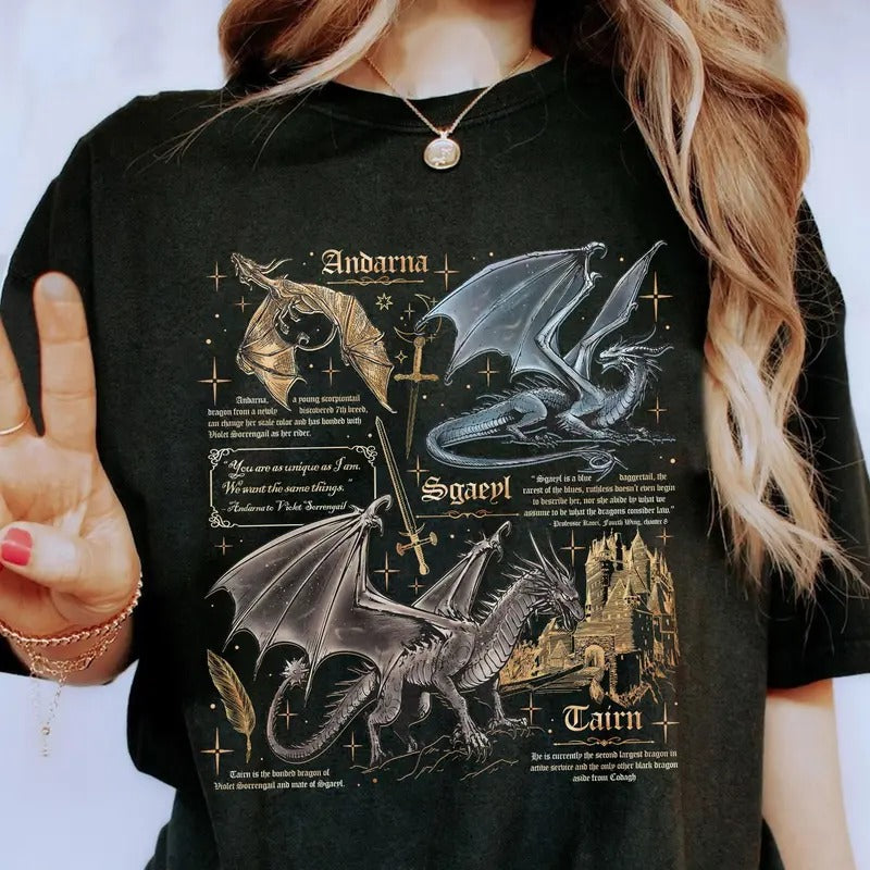 [Up To 5XL] Fourth Wing Dragon Shirt Tairn Andarna Dragon Tshirt Basgiath War College Tee Dragon Rider Sweatshirt Bookish...