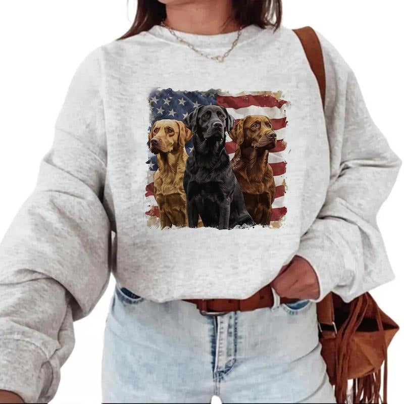 Vintage Black Labradors and USA Flag Patriotic Unisex Hoodie Sweatshirts Independence Day Retro and National Cotton Womenswear Love Polyester