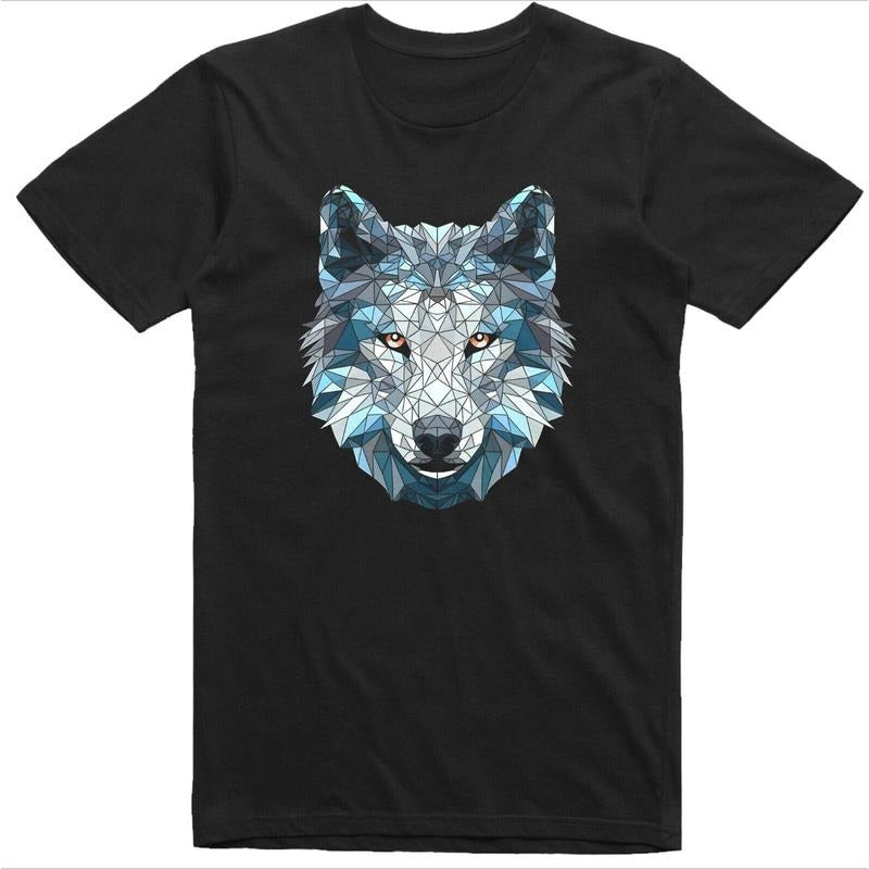 Wolf Mens T Shirt Polygonal Style Colorful Print Regular Fit 100% Cotton Tee Made in USA