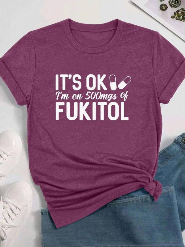 Women's Letter Print Round Neck Tee, Fashion Casual Crew Neck T-Shirt for Daily Holiday Vacation Outdoor Wear, Ladies Clothes for All Seasonsstyle{n002}8