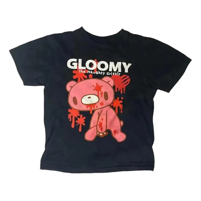 Y2K Gloomy Bear Baby Tee, Gothic Emo Girl Top, Y2k Top Women Streetwear, Scene Clothing 2000s, Women Fitted T-Shirt...