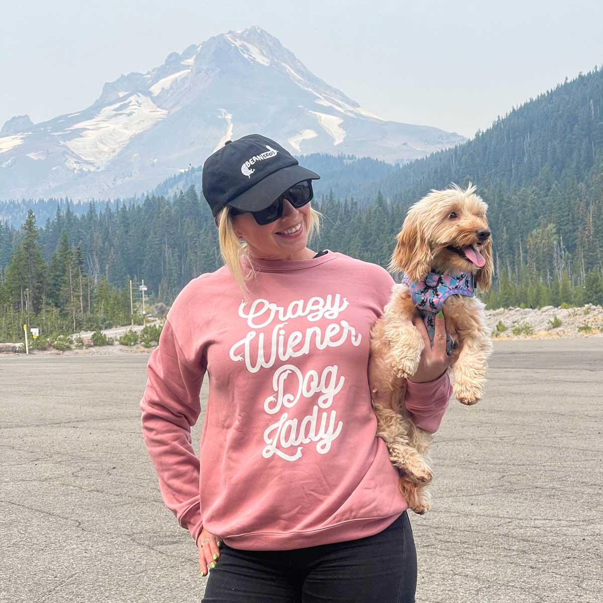crazy wiener dog lady unisex premium crew sweatshirt | mauve