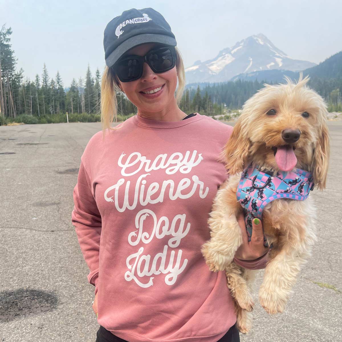 crazy wiener dog lady unisex premium crew sweatshirt | mauve