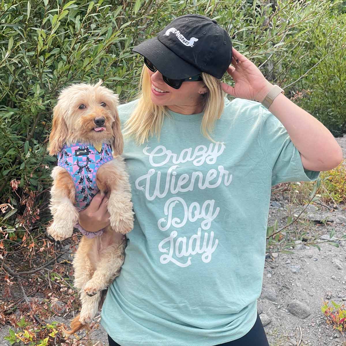 crazy wiener dog lady unisex tee | sage