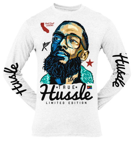 "Hussle" Limited Edition Uni-Sex  Long Sleeve White Tee