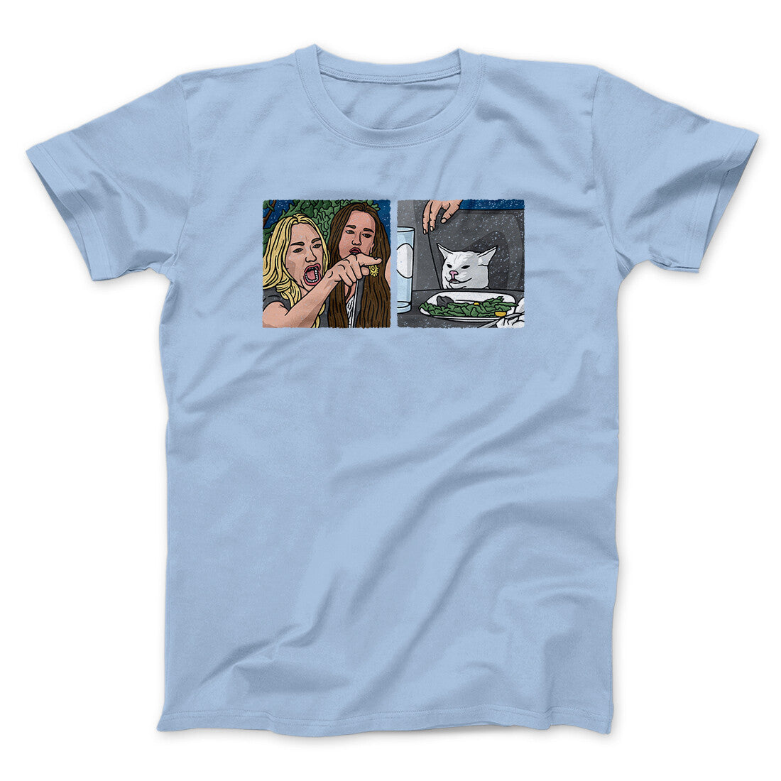 Woman Yelling At A Cat Meme Funny Men/Unisex T-Shirt Hoodie, Sweatshirt | VibeWeaveTees.com (Image 1)