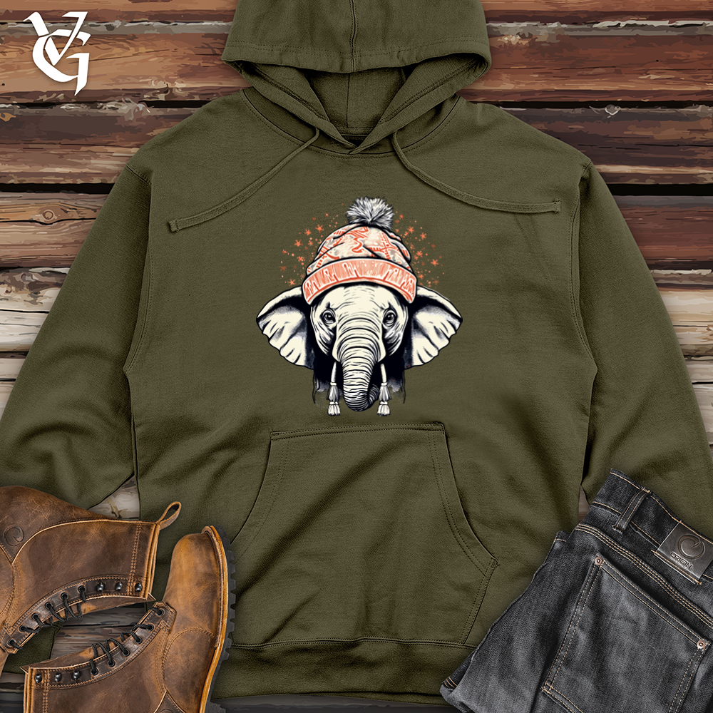 Vintage Pompom Snow Hat Elephant Midweight Hooded Sweatshirt