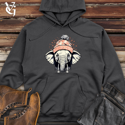 Vintage Pompom Snow Hat Elephant Midweight Hooded Sweatshirt
