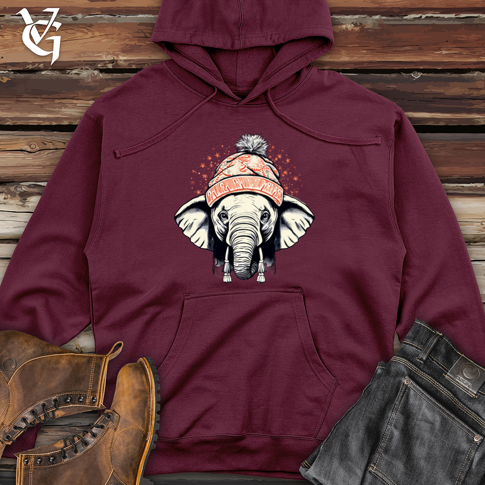 Vintage Pompom Snow Hat Elephant Midweight Hooded Sweatshirt
